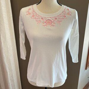 Long Sleeve Tee with pink bling, Size Small